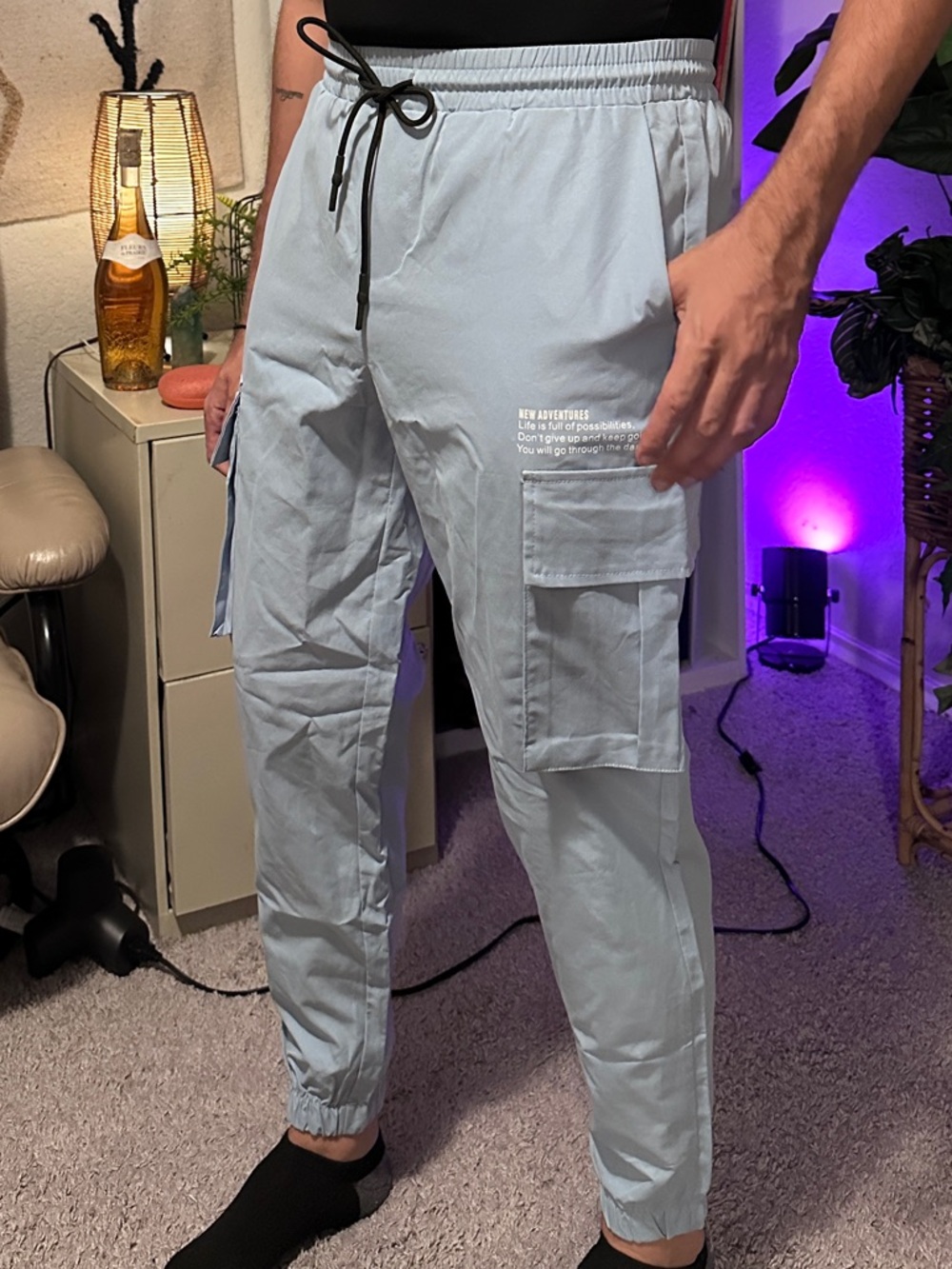 SHEIN Light Blue Men's Cargo Joggers